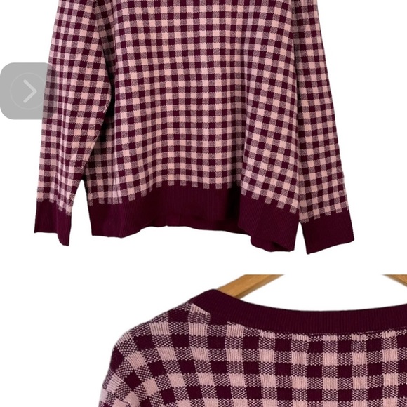 Molly & Isadora Burgundy Pink Gingham Open Front Cardigan Sweater Size 2X - Picture 3 of 3